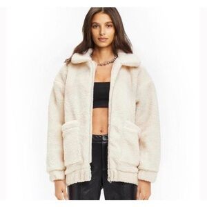 I.AM.GIA Womens Faux Sherpa Pixie Coat Oversized Fit Large Patch Pockets Sz S